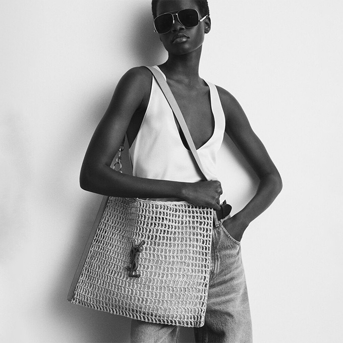 9a+quality saint laurent oxalis raffia woven mesh shoulder tote bag
